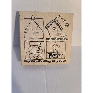 Vintage Annette Allen Watkins JB1740  Snowman Christmas Large Wood Rubber Stamp